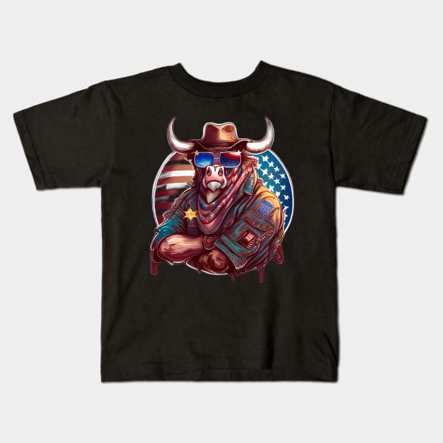 Patriot bull cow Kids T-Shirt by Marioma